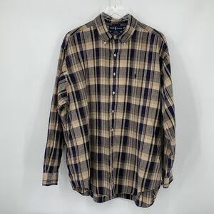 Polo Ralph Lauren Blaire button down plaid shirt navy blue tan plaid men XL